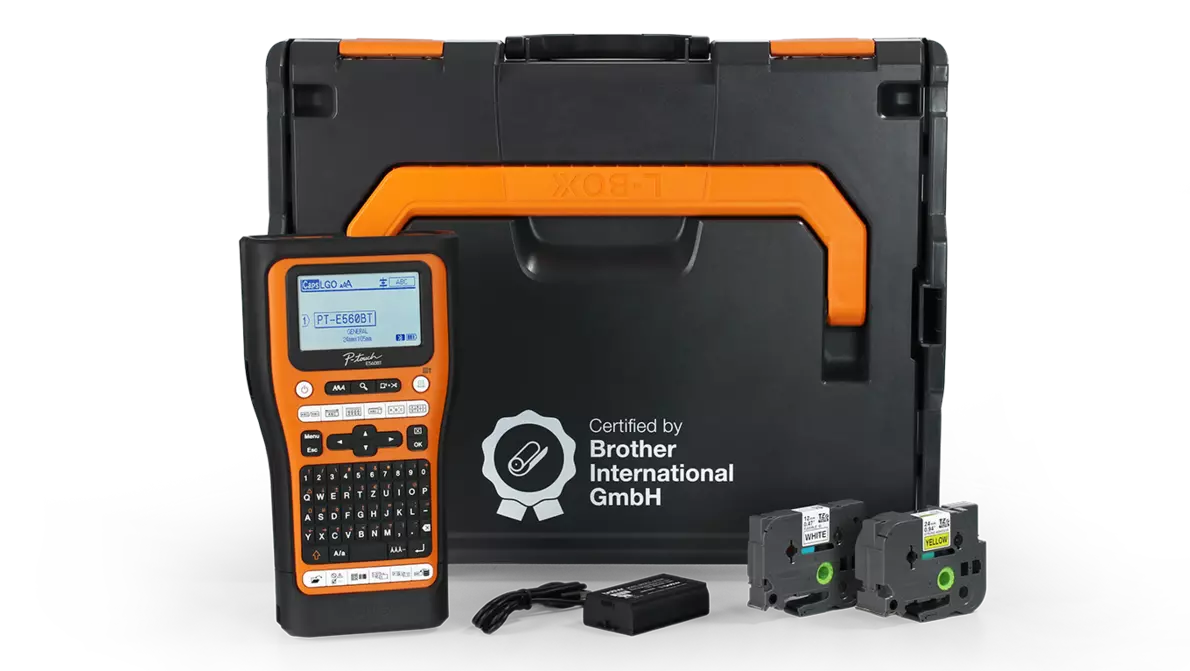 Brother PT-E560BT im L-BOXX Systemkoffer Abbildung eines Brother Etikettendruckgeräts mit Koffer