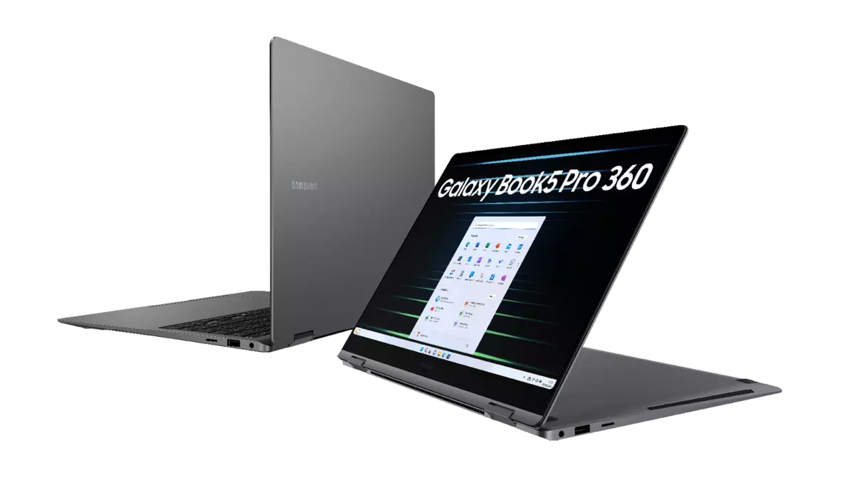 Galaxy Book5 Pro 360 Rück- und Frontalansicht eines Galaxy Book5 Pro 360