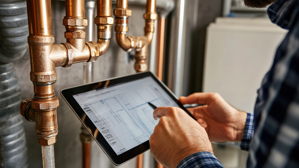 Handwerker mit Tablet