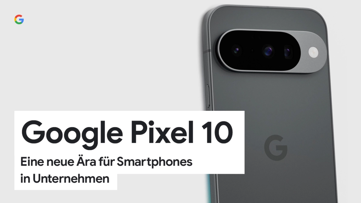 Rückseite eines Pixel 10 in schwarz mit Marketingtext davor