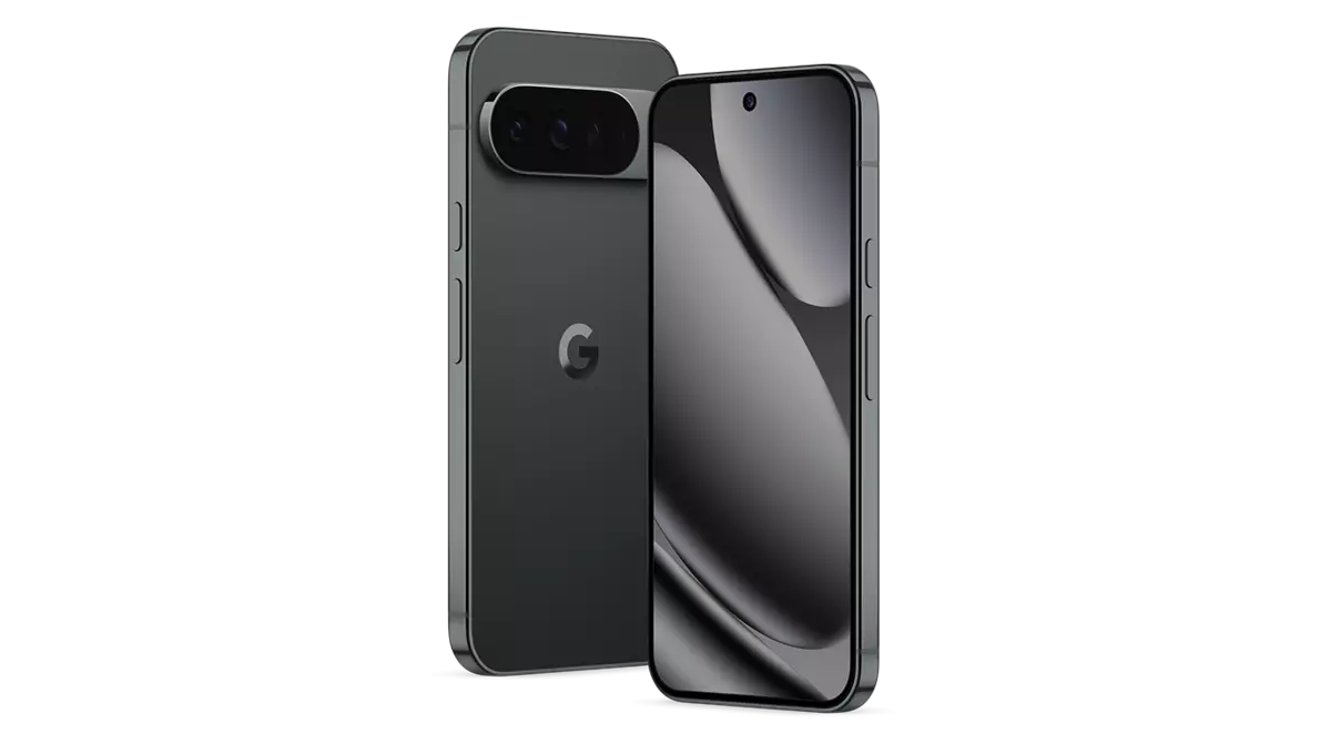 Google Pixel 10 Pro XL Perspektiven Frontal- und Rückansicht des Google Pixel 10 XL mit dunkler Wallpaper