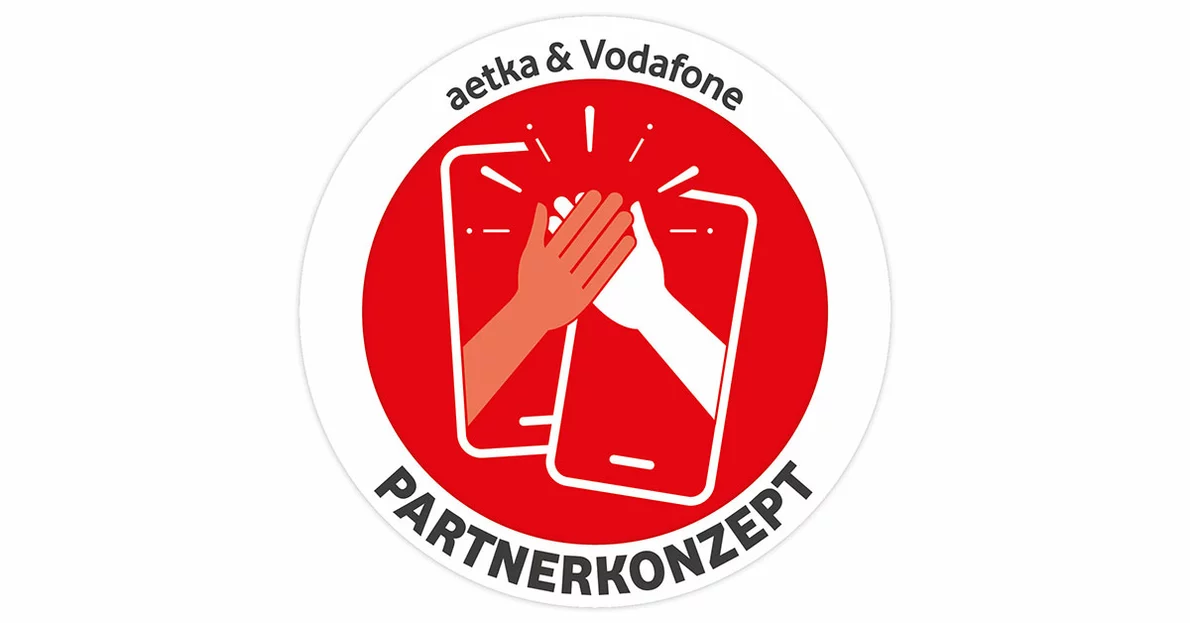 Grafisches Logo zum Partnerkonzept zwischen aetka und Vodafone