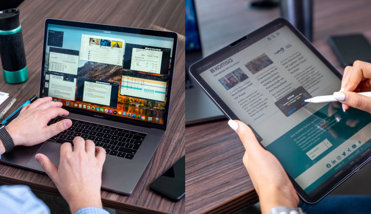 Mobiles Arbeiten im Unternehmen mit einem Apple MacBook und einem iPad