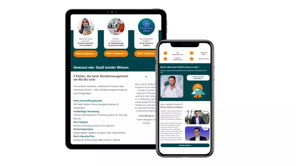 Blick in den Device as a Service Business Newsletter auf Tablet und Smartphone