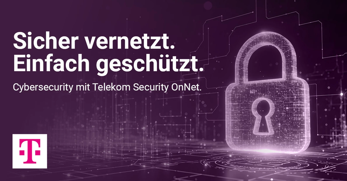 1200x628 TK GK Netze Cybersecurity 07 2026 Digitales Vorhängeschloss vor vernetzter IT-Infrastruktur als Symbol für Cybersicherheit und Netzwerkschutz Telekom