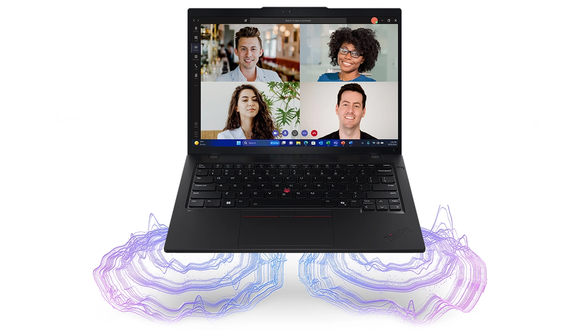 Animierte Lautsprecher mit Farbverlauf der aus einem Lenovo Notebook kommt