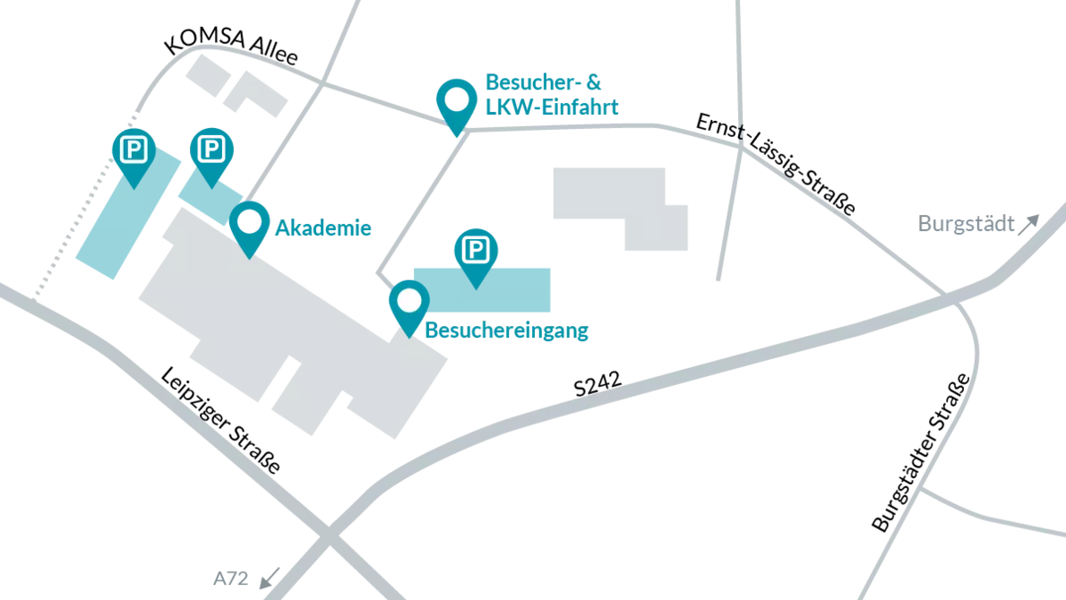 Karte KOMSA Besuchereingang und Parkplatz