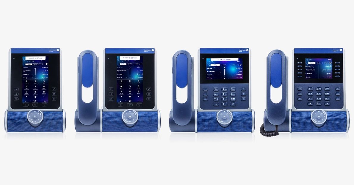 Eine Reihe von 4 verschiedenen stationären Kommunikationssysteme bzw. Desk Phones von Alcatel Lucent