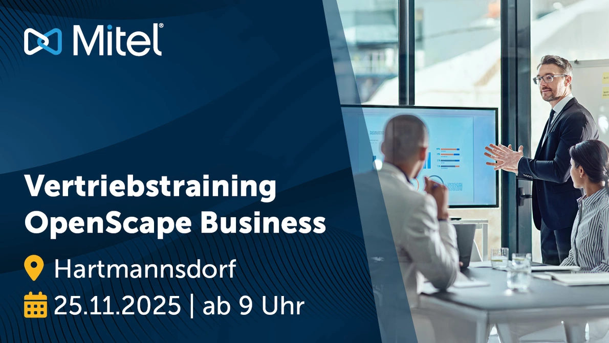MITEL OpenScape Business Vertriebstraining Abbildung von einer Meetingssituation mit Text zum MITEL Vertriebstraining